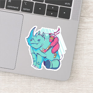 Funny Ninja Riding Rhino Cartoon Shaped