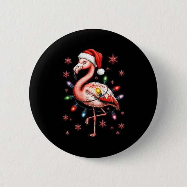 Funny Nk Flamingo Christmas Tree Lights Xmas Snowf 6 Cm Round Badge (Front)