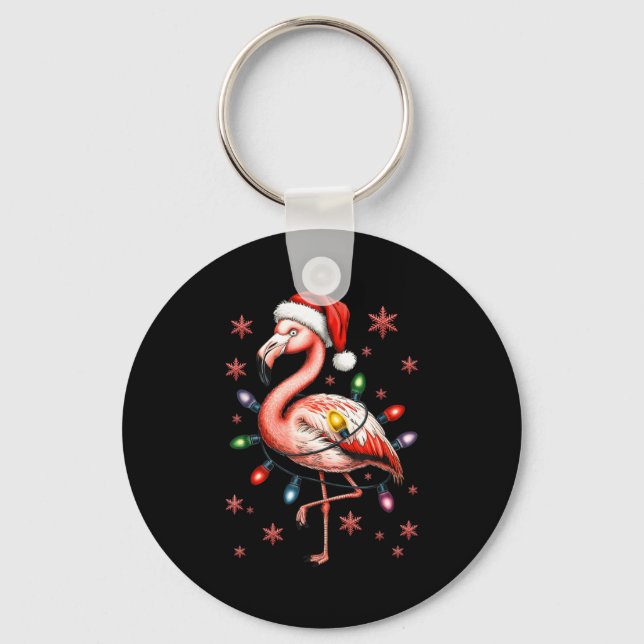 Funny Nk Flamingo Christmas Tree Lights Xmas Snowf Key Ring (Front)