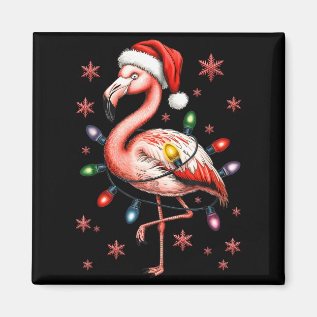 Funny Nk Flamingo Christmas Tree Lights Xmas Snowf Magnet (Front)