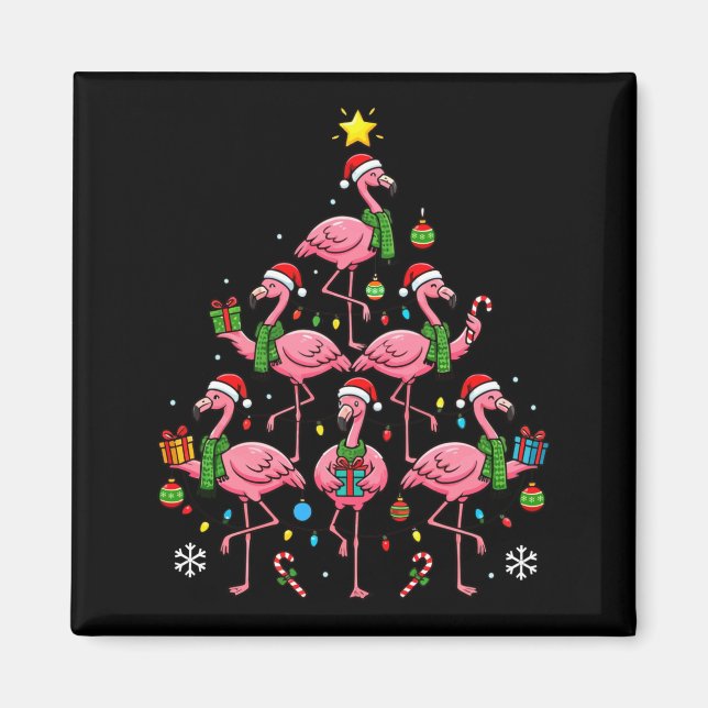 Funny Nk Flamingo Christmas Tree Santa Hats Holida Magnet (Front)
