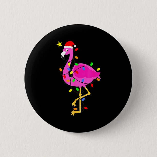 Funny Nk Flamingo In Santa Hat Christmas In July M 6 Cm Round Badge (Front)
