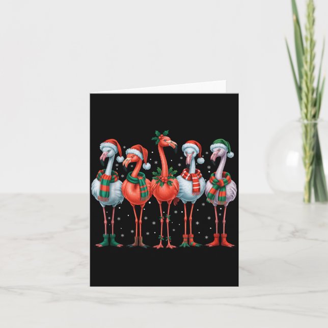 Funny Nk Flamingos Merry Christmas Tree Xmas Snowf Card (Front)
