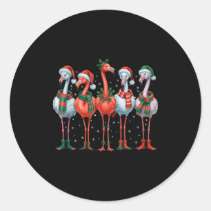 Funny Nk Flamingos Merry Christmas Tree Xmas Snowf Classic Round Sticker