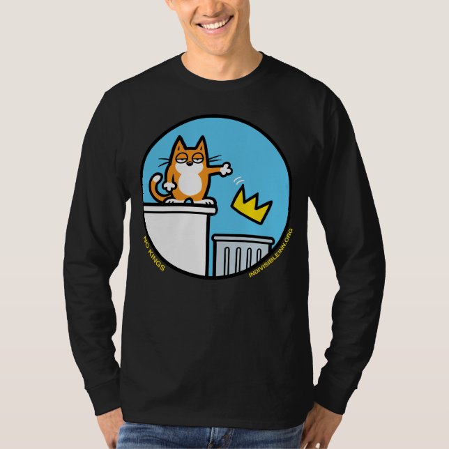 Funny No Kings Cat Cartoon on long sleeve shirt  (Front)