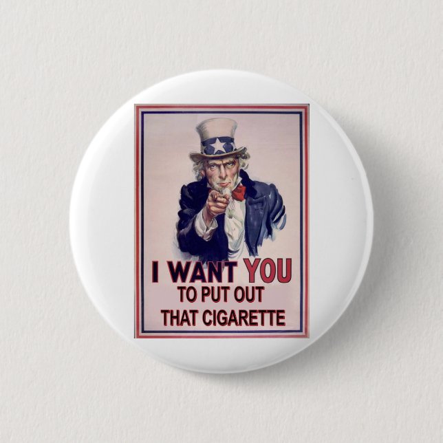 funny no smoking sign 6 cm round badge (Front)