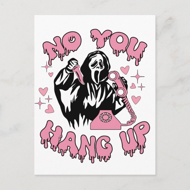 Funny No You Hang Up! Funny Pink Grim Reaper Postcard (Front)