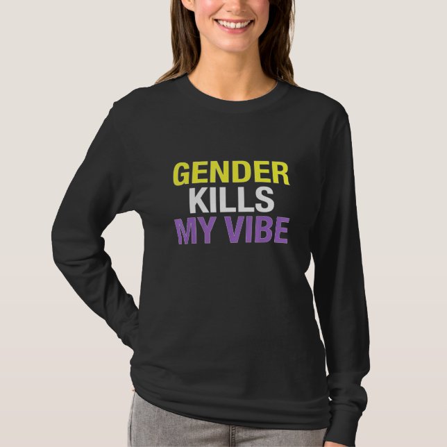 Funny Nonbinary Flag Enby Genderqueer Non Binary T-Shirt (Front)