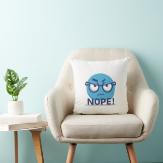 Funny Nope Emoji Pillow – Blue Angry Face with Gla