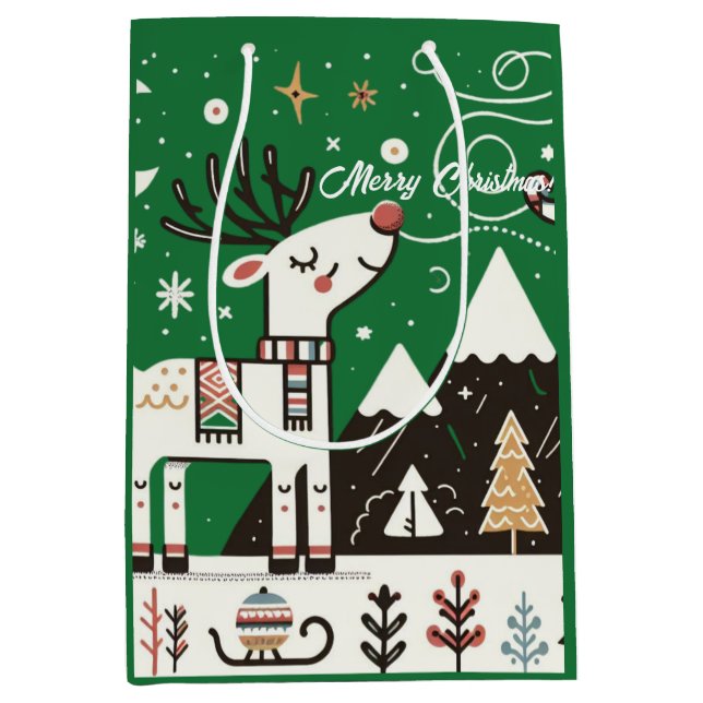  Funny  Nordic Reindeer Pattern Medium Gift Bag (Front)