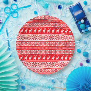 Funny  Nordic Ugly Christmas Sweater Party Paper Plate