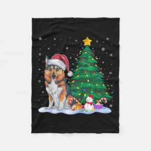 Funny Norwegian Elkhound Dog Xmas Tree Lights Rein Fleece Blanket