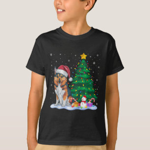 Funny Norwegian Elkhound Dog Xmas Tree Lights Rein T-Shirt