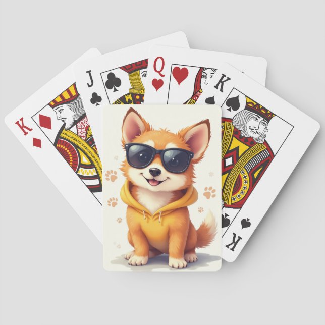 Funny Norwegian Lundehund Kawaii Dog Playing Cards (Back)