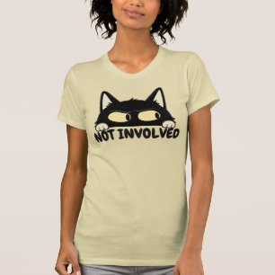 Funny Not Involved Black Cat Illustration T-Shirt