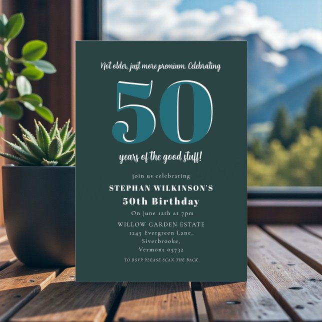 Funny "Not Older Just Premium" 50th Birthday Inv Invitation (Creator Uploaded)