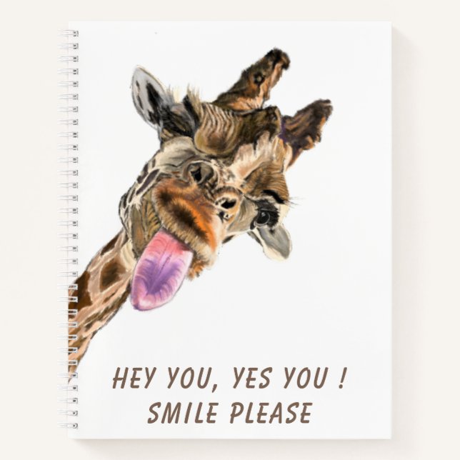 Funny Notebook with Playful Giraffe - Smile (Front)