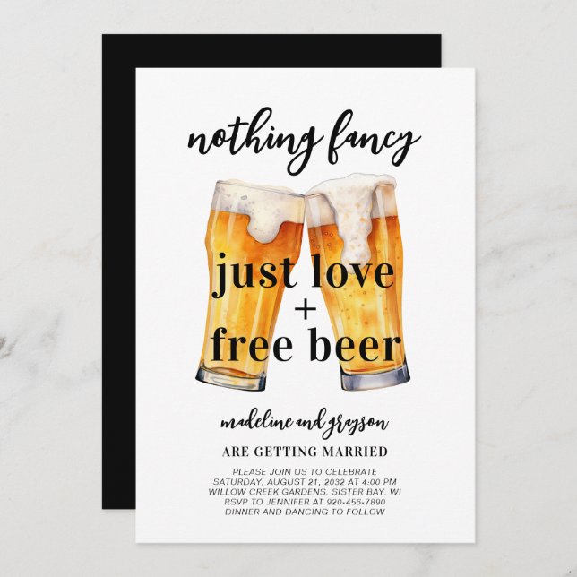 Funny Nothing Fancy Love Free Beer Casual Wedding Invitation (Front/Back)
