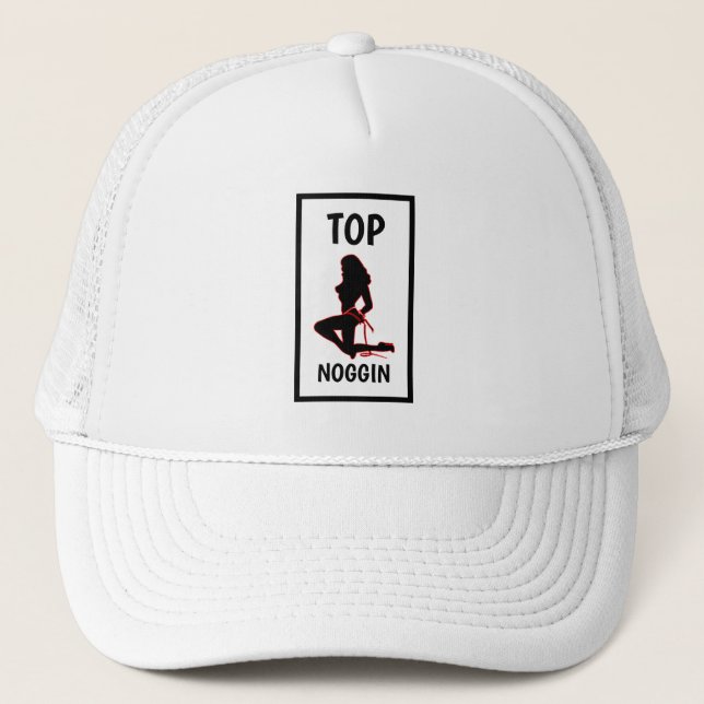 Funny Novelty Baseball TOP NOGGIN Trucker Hat (Front)