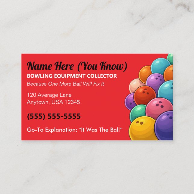 Funny / Novelty Bowling Gag Gift / Humor Calling Card (Front)