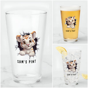 Funny Novelty Cartoon Cute Tiger Short Name Party Glass