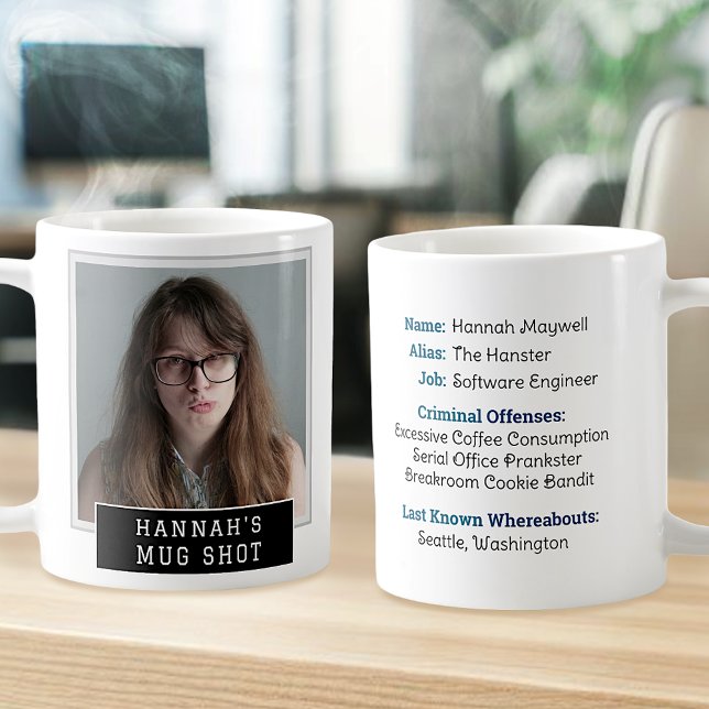 Funny Novelty Mugshot Personalised Photo and Text Coffee Mug (Creator Uploaded)