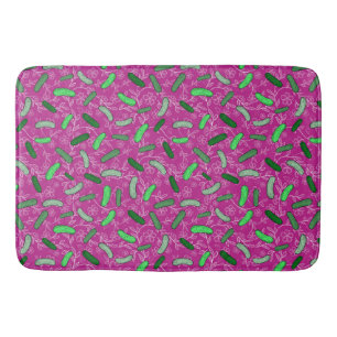 Funny Novelty Pickles and Flowers Magenta Pink Bath Mat