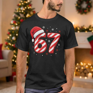 Funny Number 67 Candy Cane Striped Christmas T-Shirt