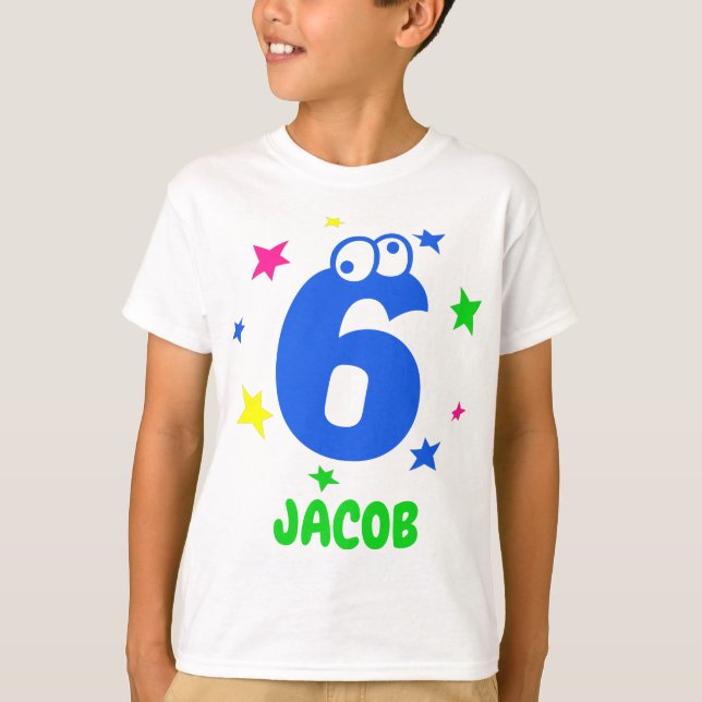 Funny Number and Name Boys Birthday Stars Cute T-Shirt (Front)