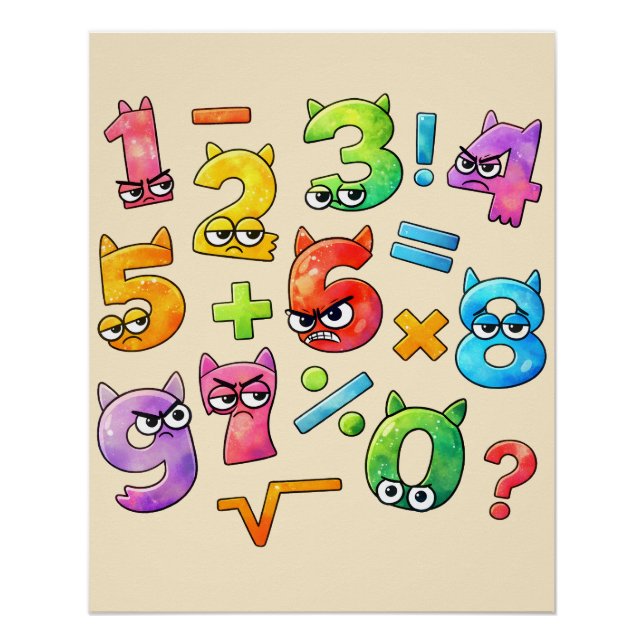 Funny Numbers Maths Poster for Kids UK Classroom (Front)
