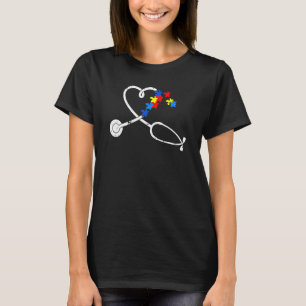 Funny Nurse Autism Puzzle Stethoscope Heart 5 T-Shirt