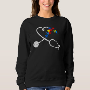 Funny Nurse Autism Puzzle Stethoscope Heart Sweatshirt