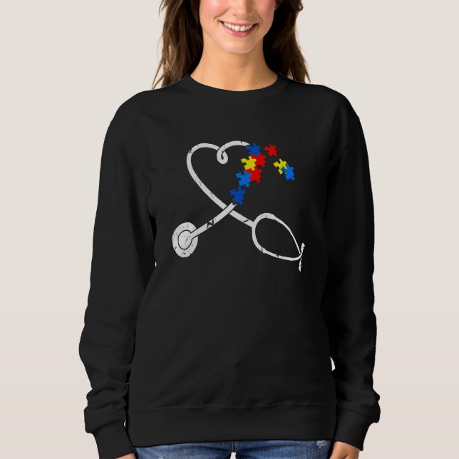 Funny Nurse Autism Puzzle Stethoscope Heart Sweatshirt (Front)