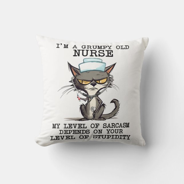 Funny Nurse Cat Saying Cushion (Front)