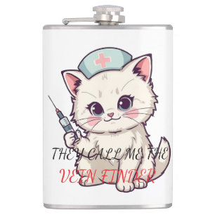 Funny Nurse Cat The Vein Finder Personalised Hip Flask