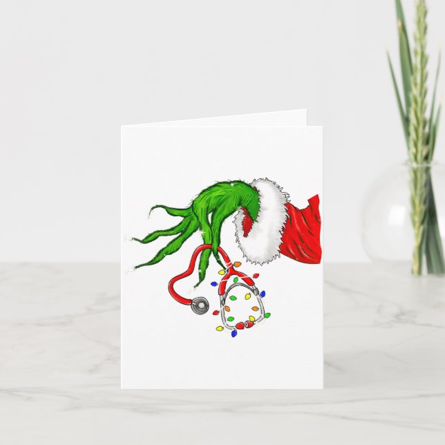 Funny Nurse Christmas Stethoscope Nurses Xmas Ligh Card (Front)