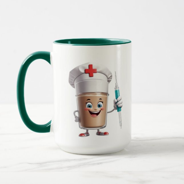 Funny Nurse Coffee Mug – Cartoon Cup with Syringe (Left)