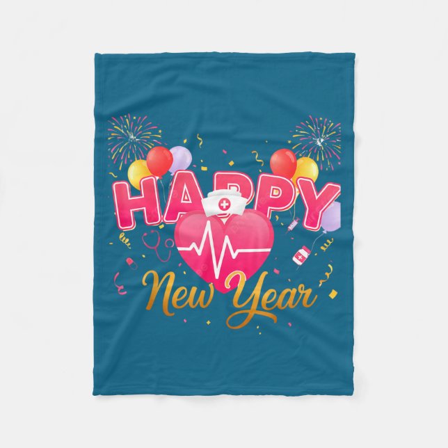 Funny Nurse Crew Heartbeat New Years Eve Party 202 Fleece Blanket (Front)