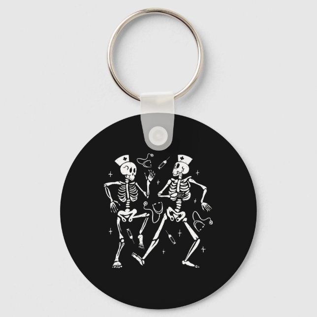 Funny Nurse Dancing Skeleton Halloween Skeleton Co Key Ring (Front)