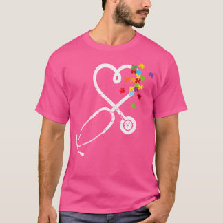 Funny Nurse Doctor Autism Awareness Puzzle Stethos T-Shirt