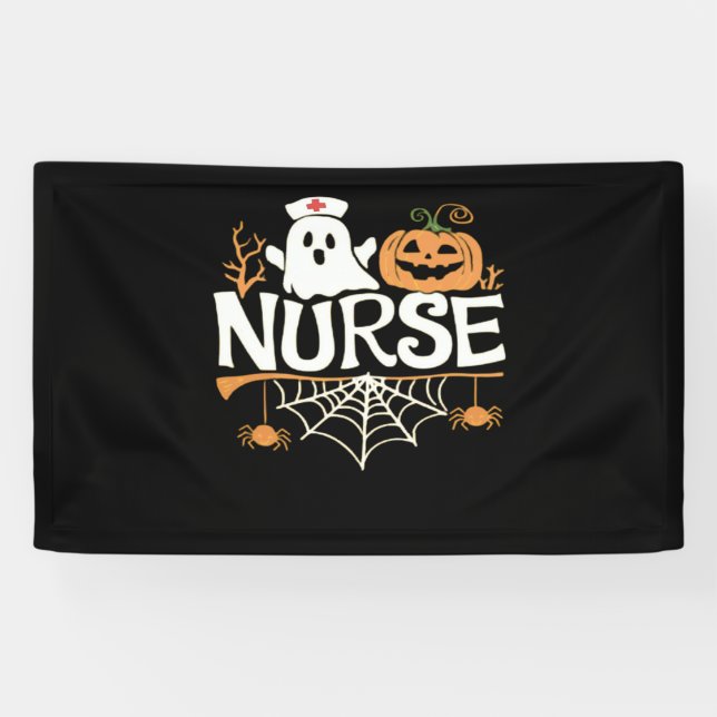 Funny Nurse Halloween Ghost Design Essential T-Shi Banner (Horizontal)