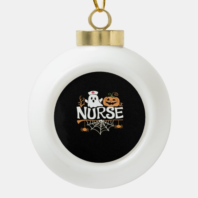 Funny Nurse Halloween Ghost Design Essential T-Shi Ceramic Ball Christmas Ornament (Front)