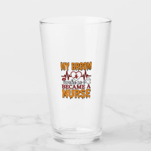 Funny Nurse Halloween My Broom Broke Vintage Shirt Glass