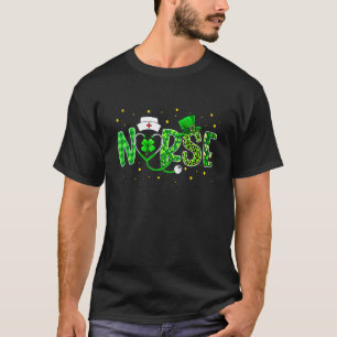 Funny Nurse Jobs St Patrick Day Leopard Plaid T-Shirt