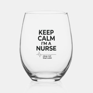 Funny Nurse Keep Calm Vintage Engraving Shirt Desi Stemless Wine Glass