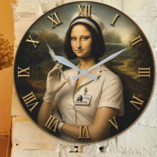 Funny Nurse Mona Lisa Large Clock