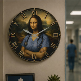 Funny Nurse Mona Lisa Large Clock