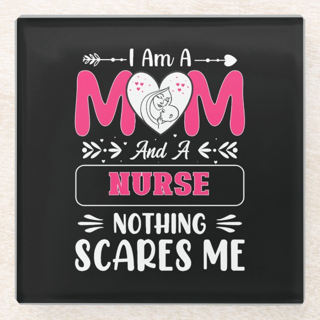 Funny Nurse Mum, Nurse Mum funny quotes Glass Coaster (Front)