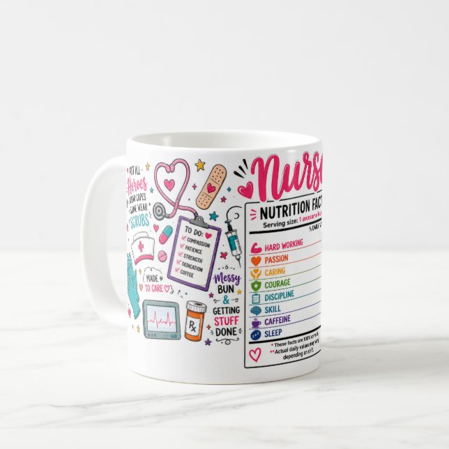 Funny Nurse Nutrition Facts Coffee Mug (Front Left)