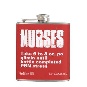 Funny Nurse Prescription Label Hip Flask